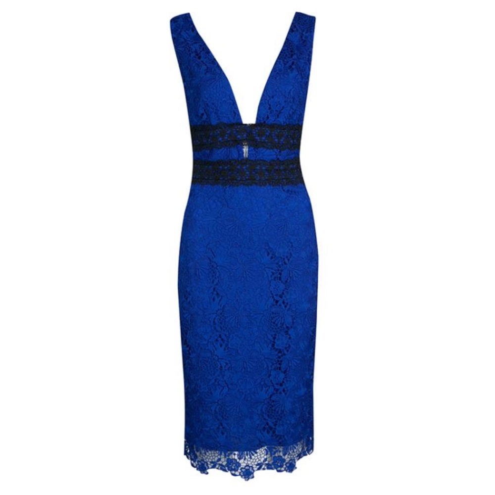Diane Von Furstenberg Royal Blue Lace Strapless Dress with Black Trim